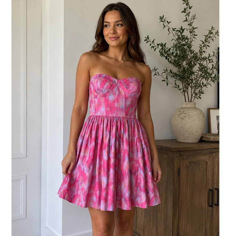 Rebecca Taylor Aurora Strapless Tie-Dye Mini Pink Purple Dress size 2